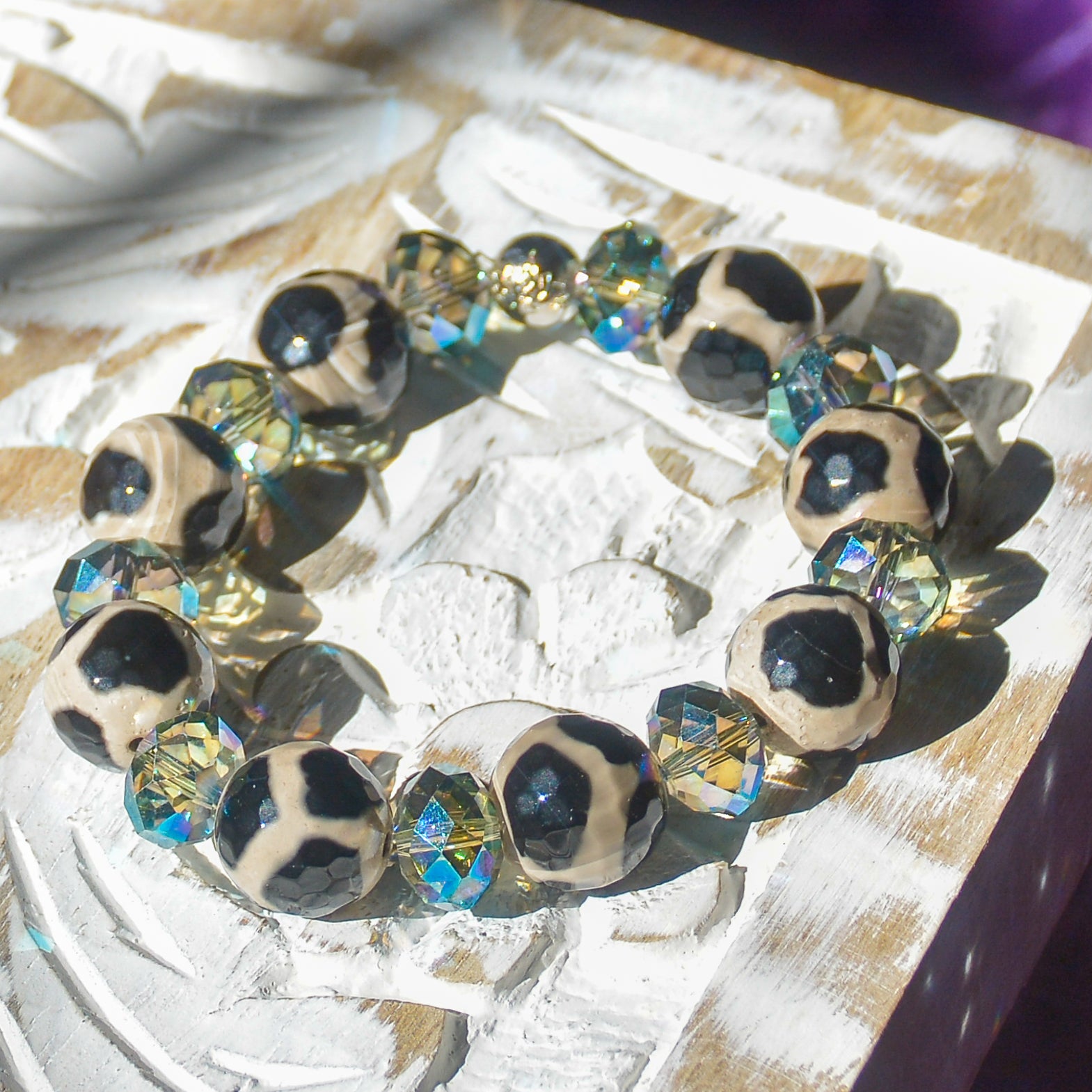 Eternal Strength: Tibetan Agate & Blue Crystal Bracelet