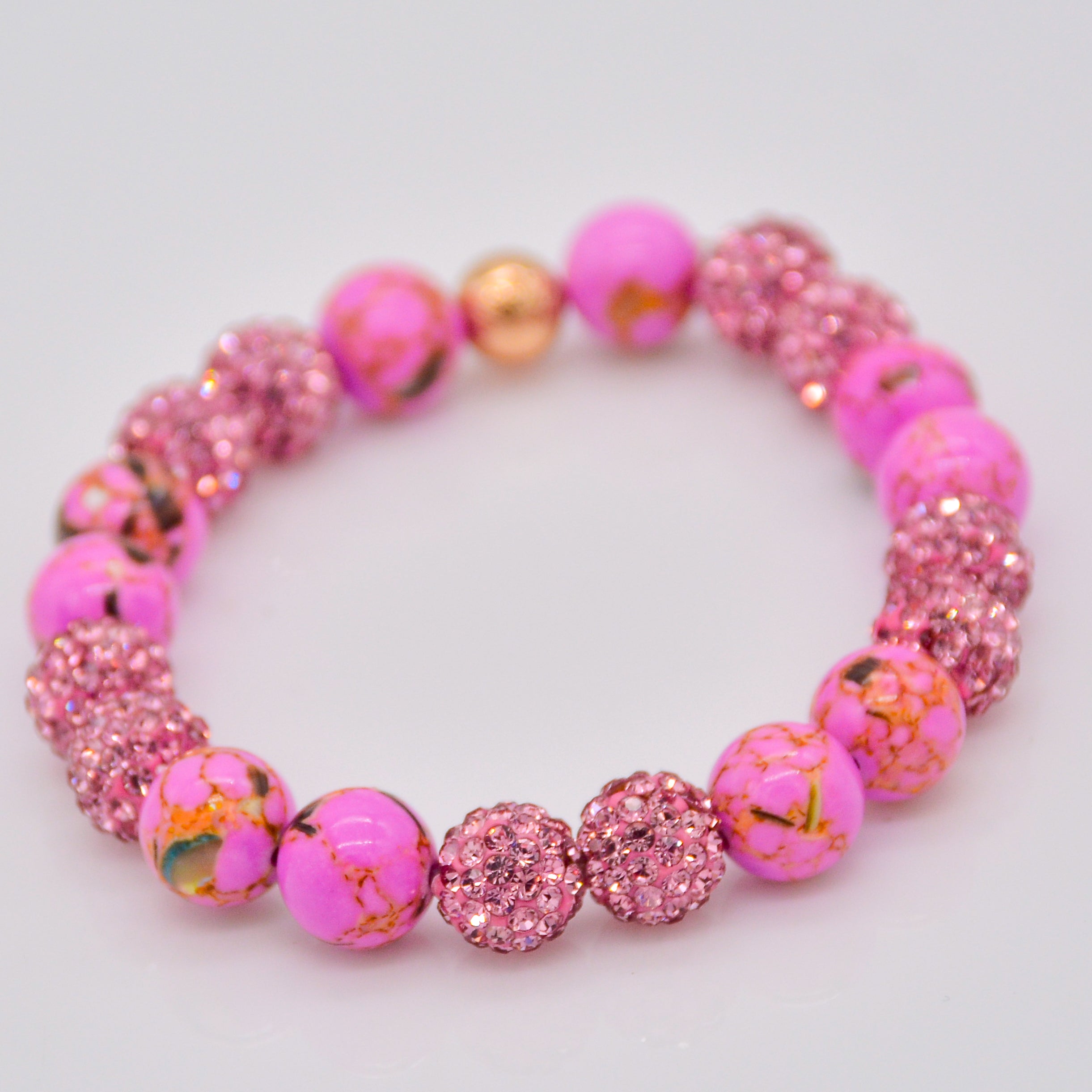 Serene Grace Pink MOP & Shamballa Bead Bracelet - Symbol of Compassion & Harmony