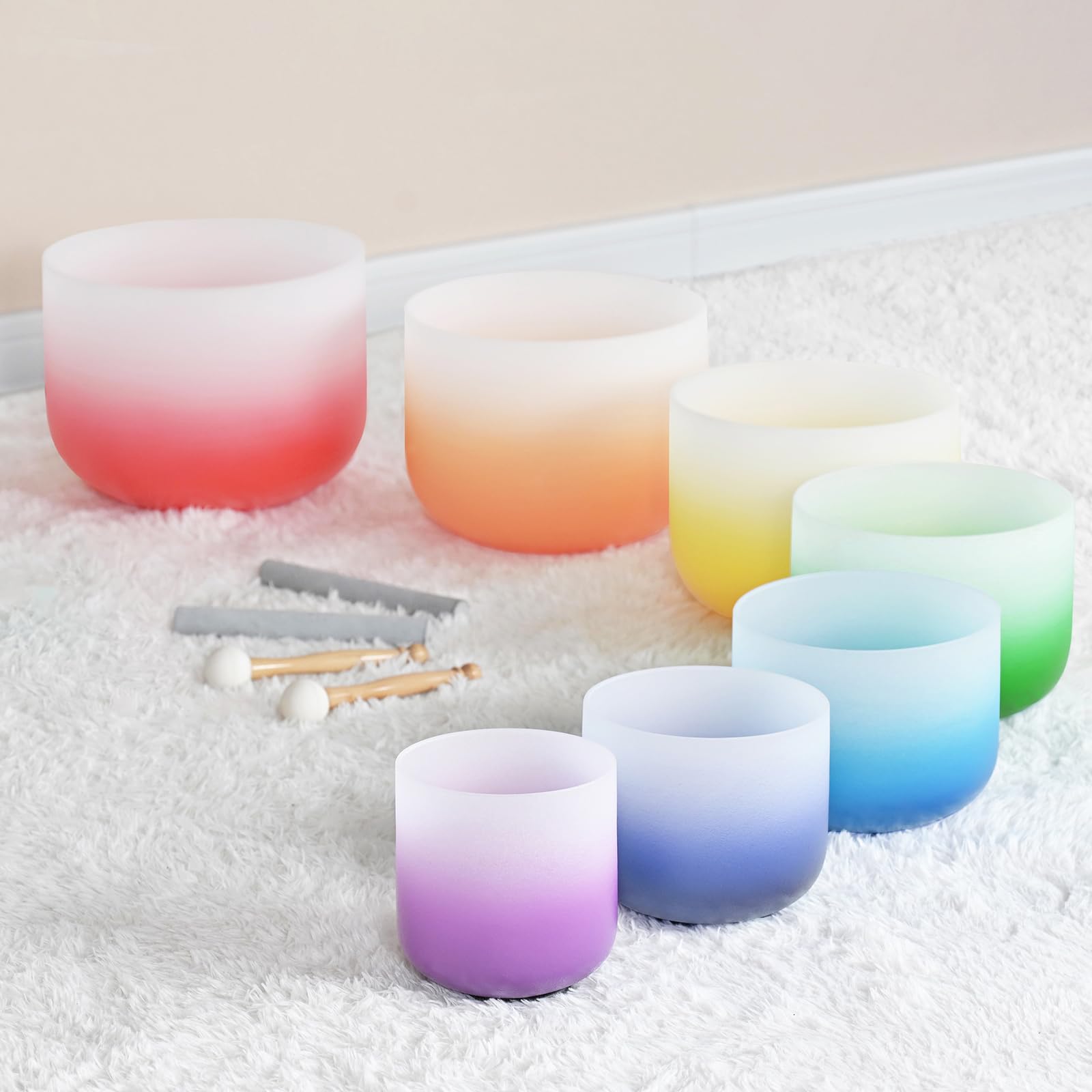 Colored Frosted Chakra Quartz Crystal Singing Bowls