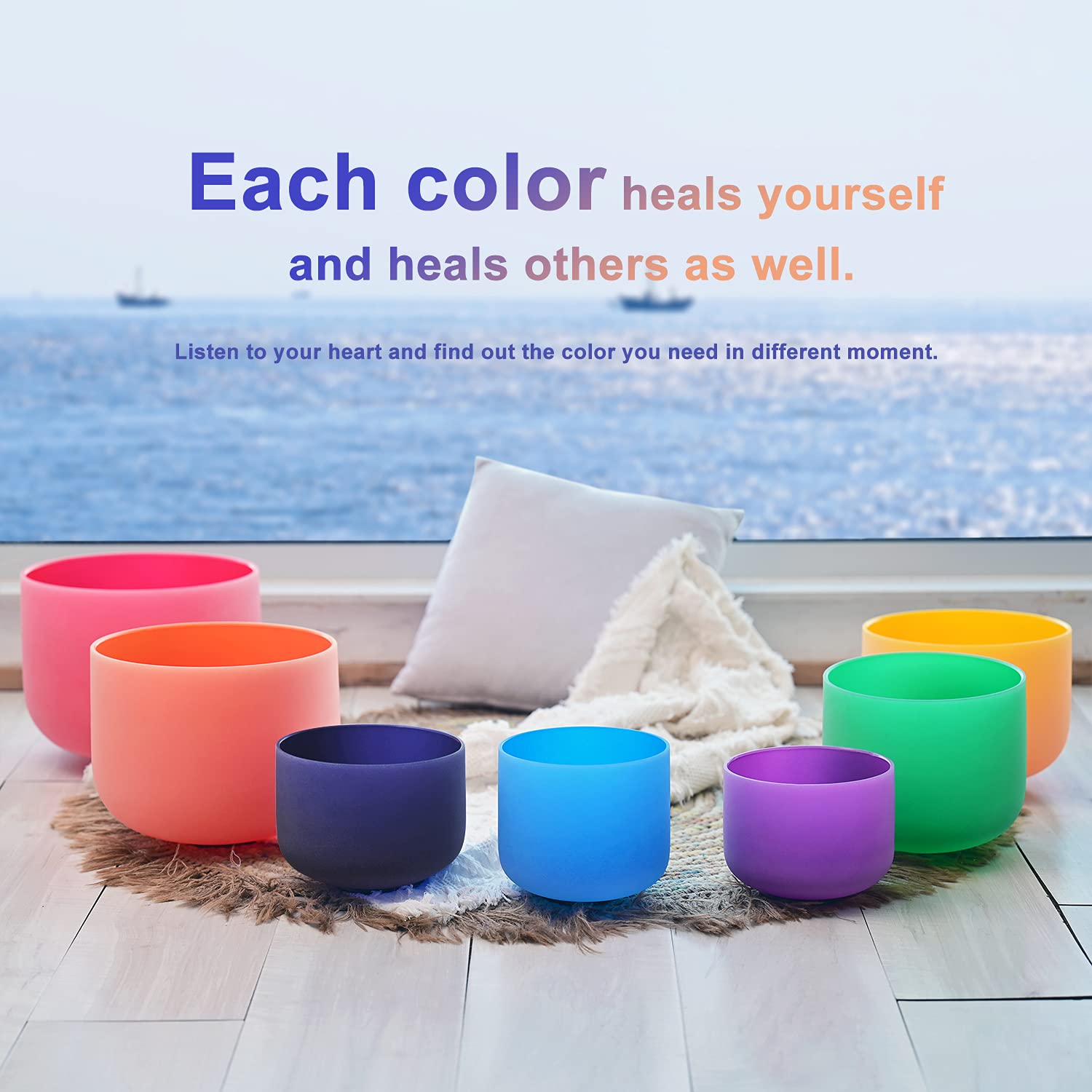 Colored Frosted Chakra Quartz Crystal Singing Bowls