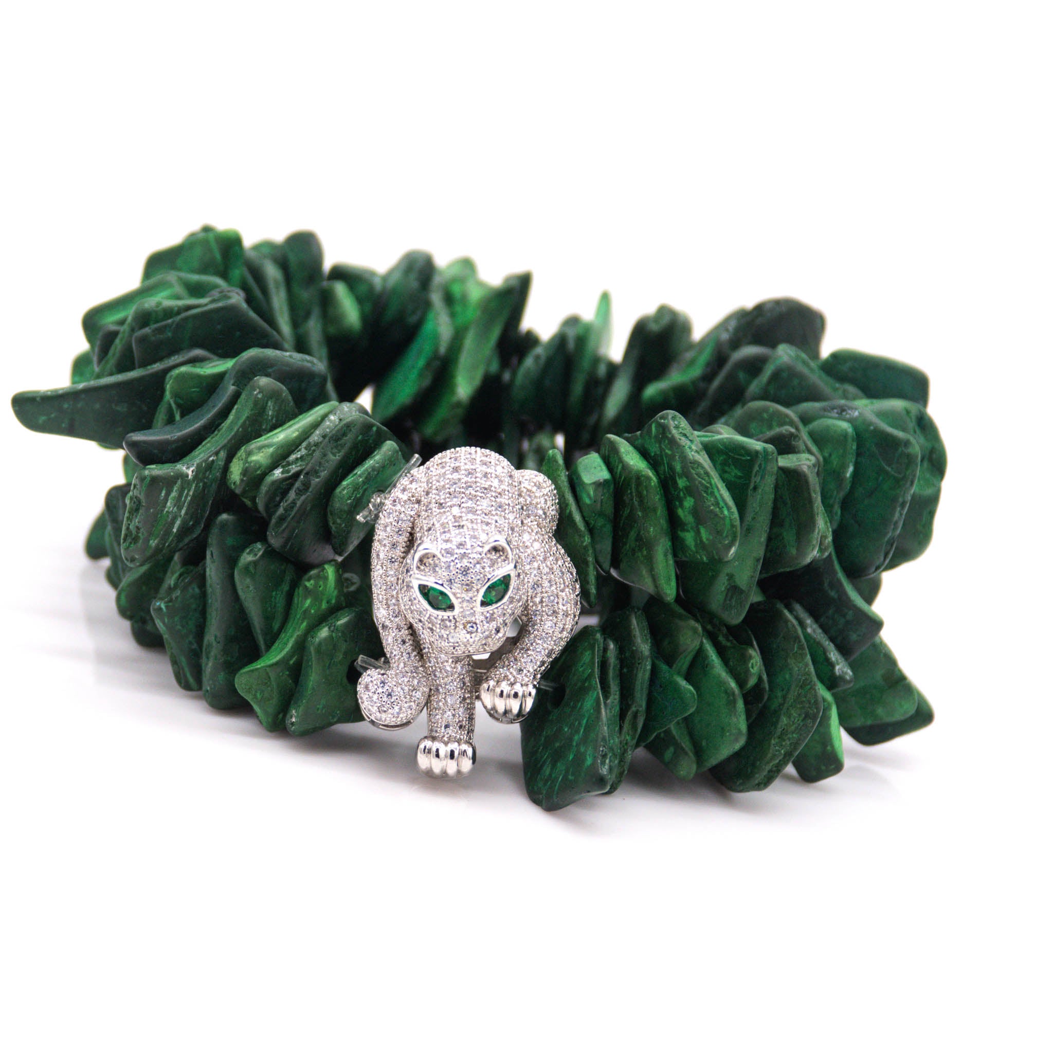 Tropical Green Coconut Chip Panther Stretch Bracelet
