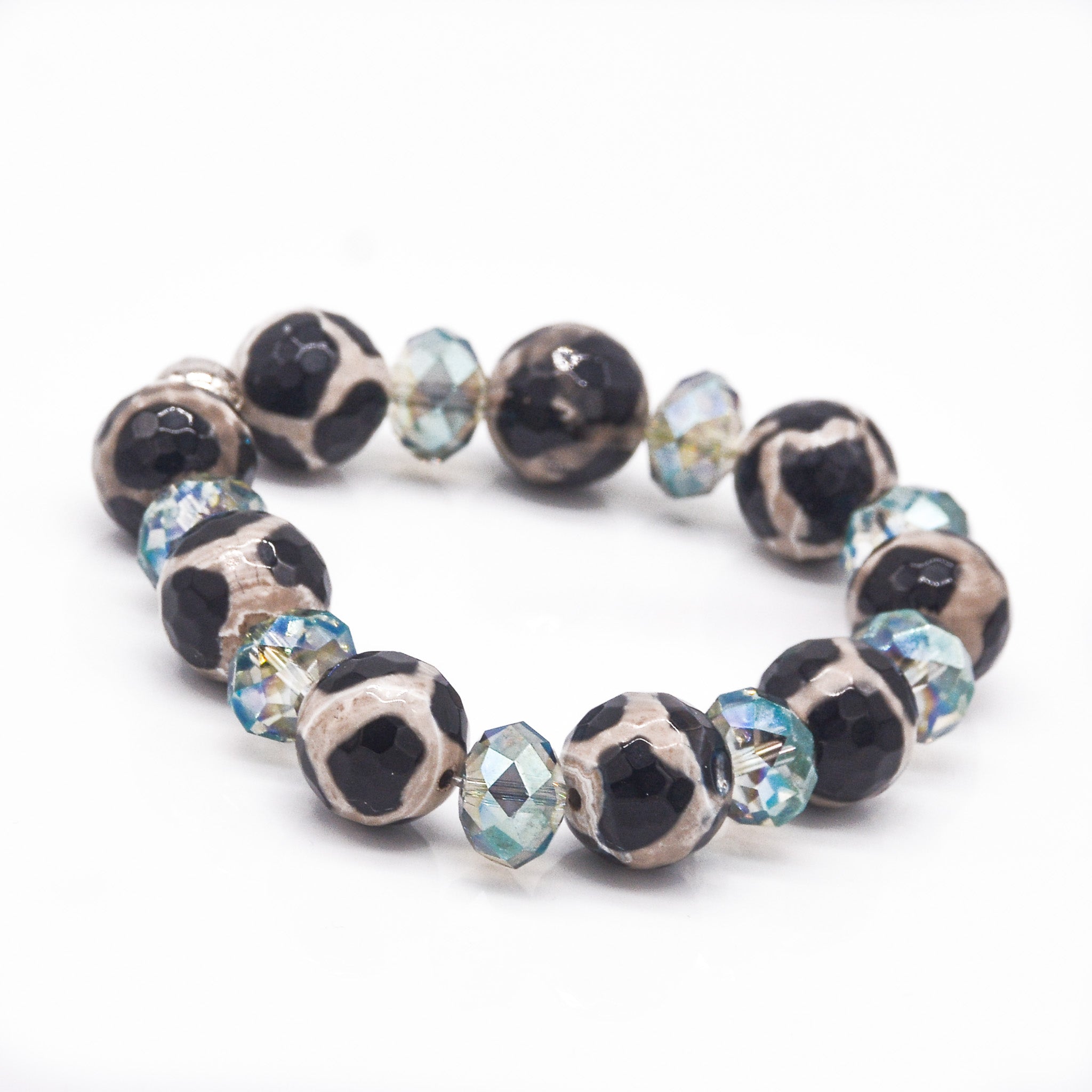 Eternal Strength: Tibetan Agate & Blue Crystal Bracelet