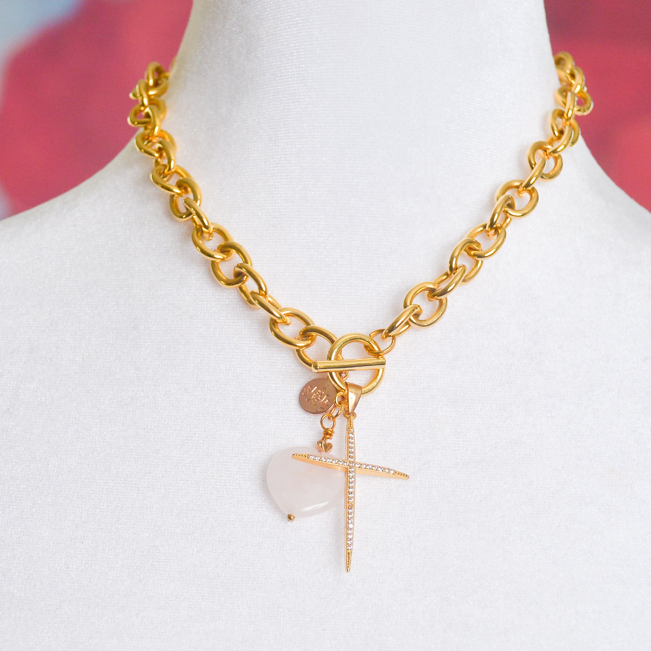 Powerful Love Rose Quartz Cross Necklace