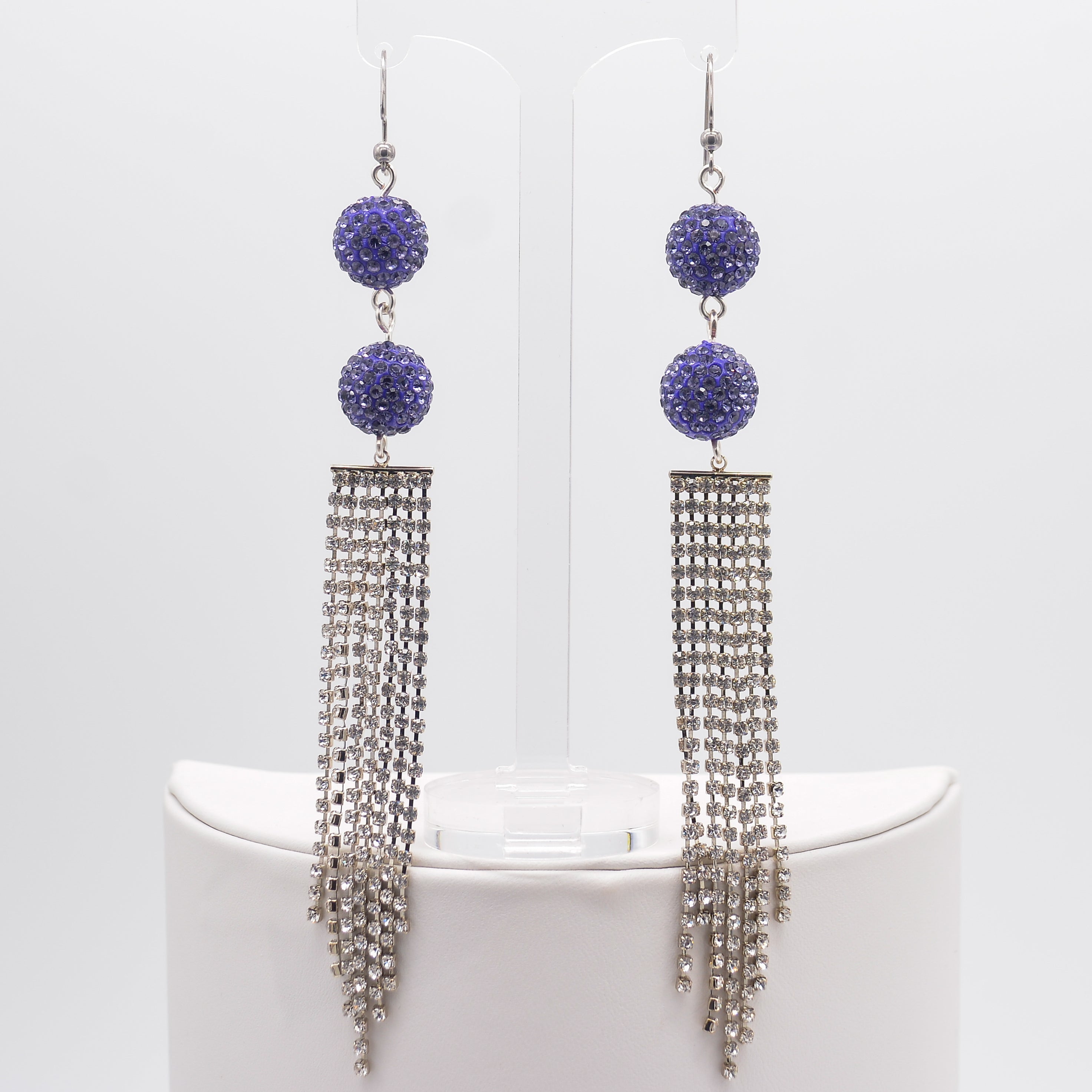 Ava Purple Shamballa Rhinestone Tassle Earrings