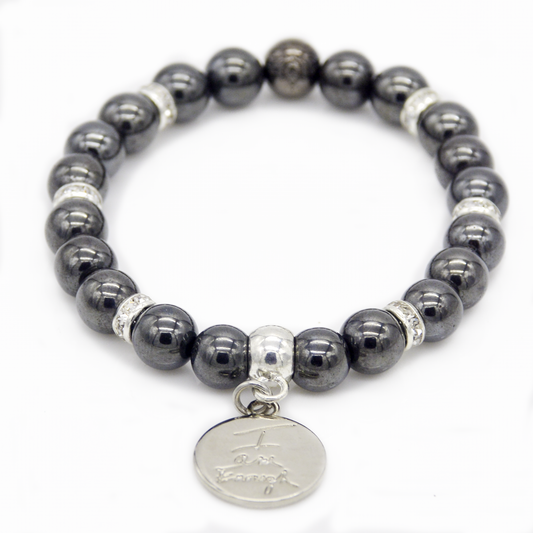 "I Am Enough" Hematite Charm Bracelet