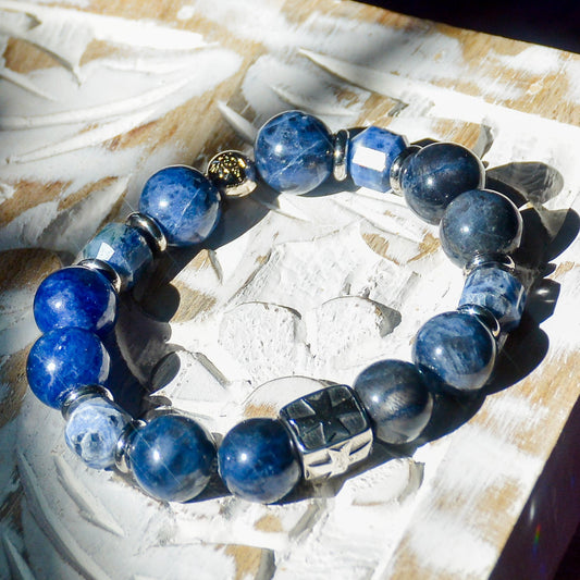 Calming Vibrations Sodalite Bracelet with Silver Cross Accent - Faith2Felicity