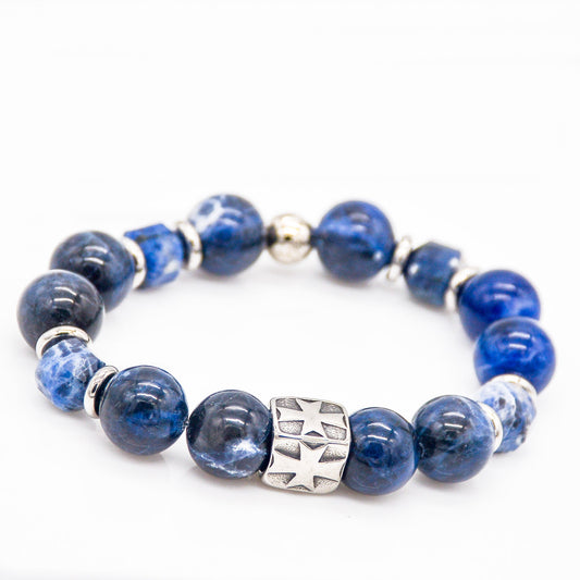 Calming Vibrations Sodalite Bracelet with Silver Cross Accent - Faith2Felicity