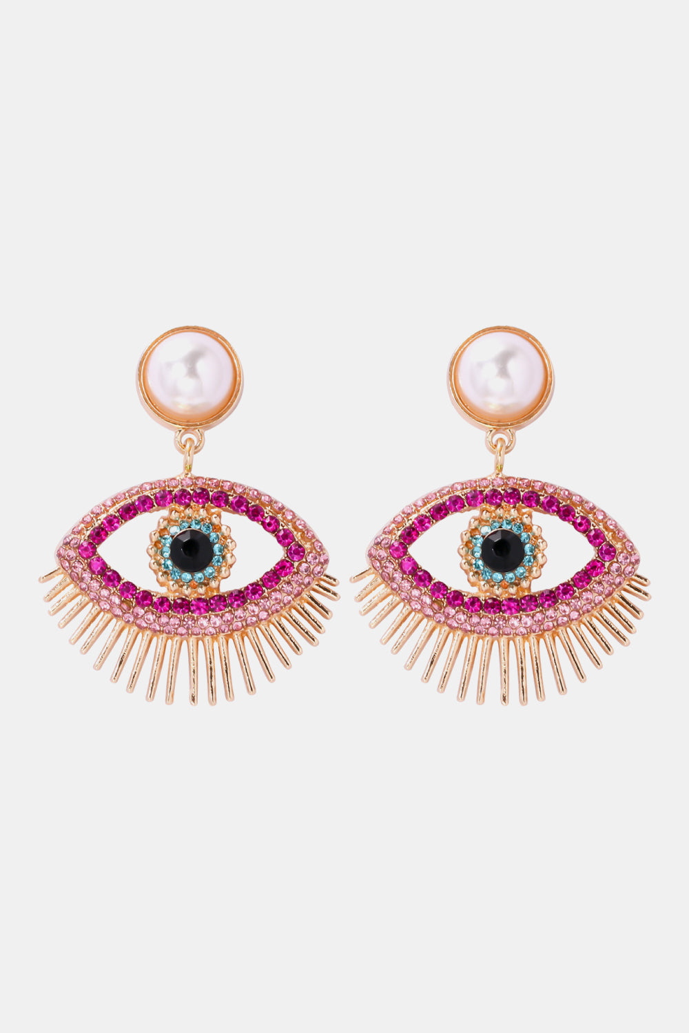 Visionary Allure Pink Rhinestone Evil Eye Dangle Earrings