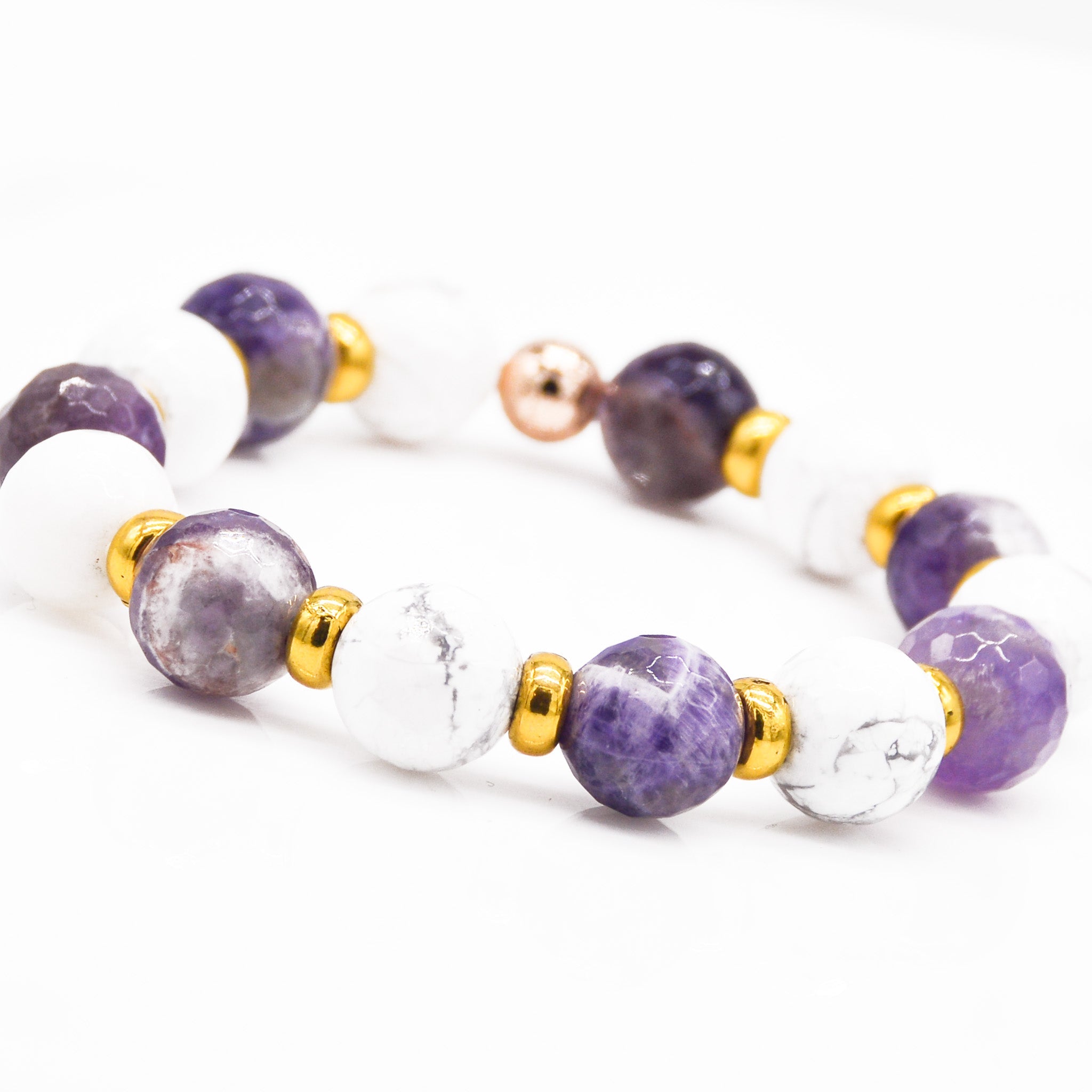 Emotional Intelligence Amethyst & Howlite Stretch Bracelet - Faith2Felicity