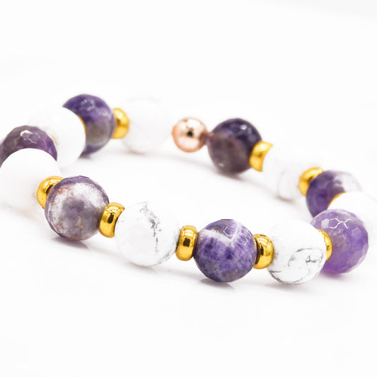 Emotional Intelligence Amethyst & Howlite Stretch Bracelet - Faith2Felicity