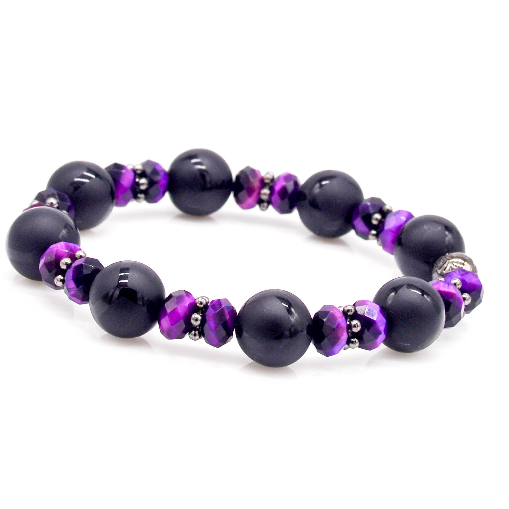 Fortitude Onyx and Purple Tigers Eye Stretch Bracelet - Faith2Felicity