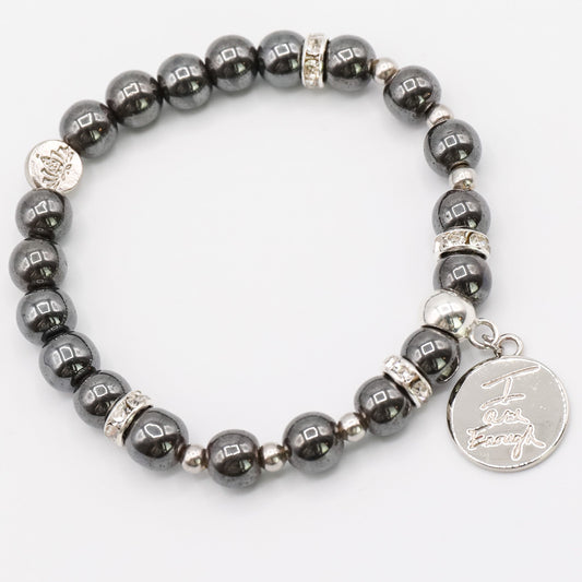 "I Am Enough" Hematite Charm Bracelet - Faith2Felicity