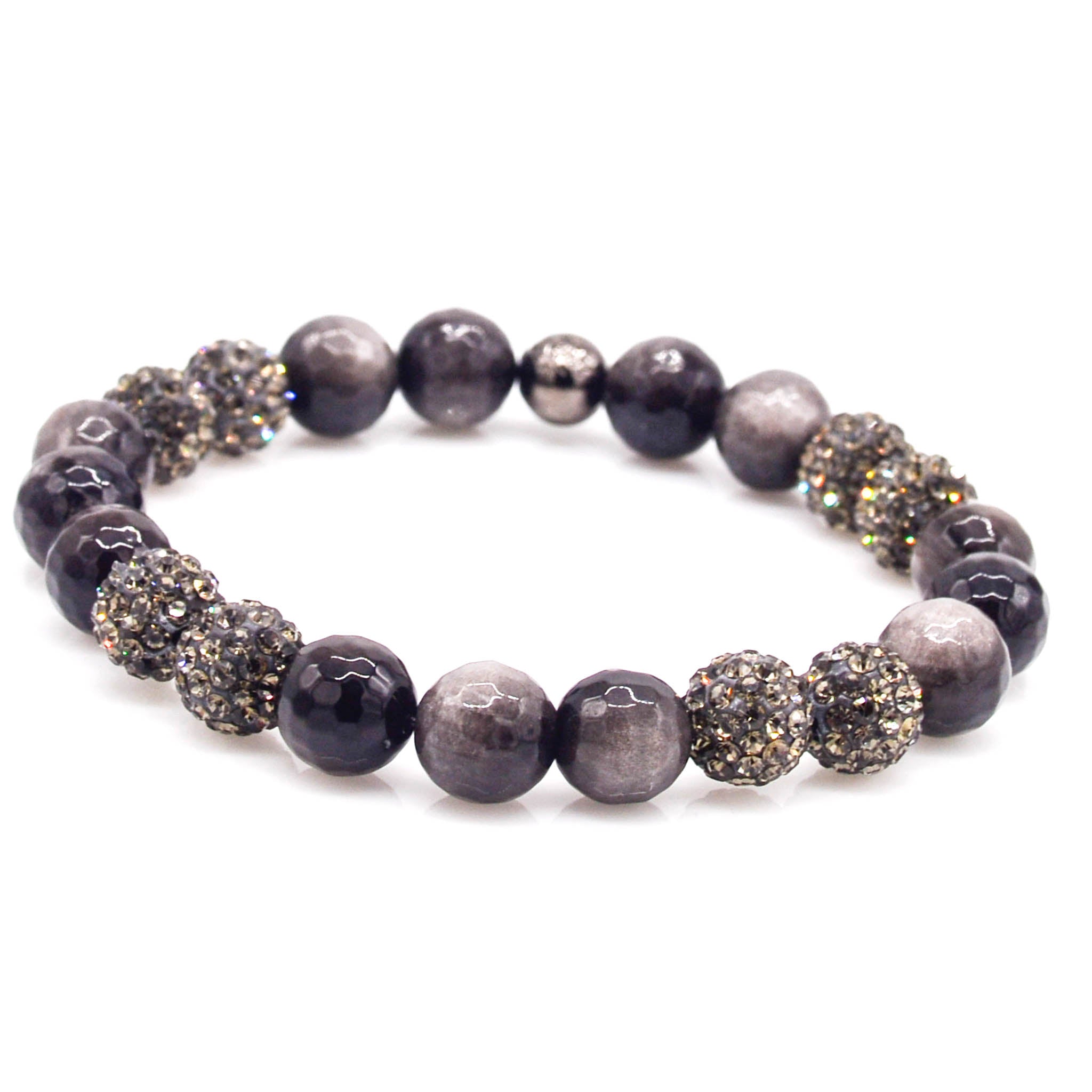 Midnight Mist Silver Obsidian Shamballa Bracelet - Faith2Felicity