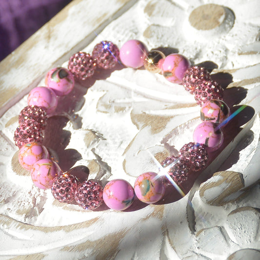 Serene Grace Pink MOP & Shamballa Bead Bracelet - Symbol of Compassion & Harmony - Faith2Felicity