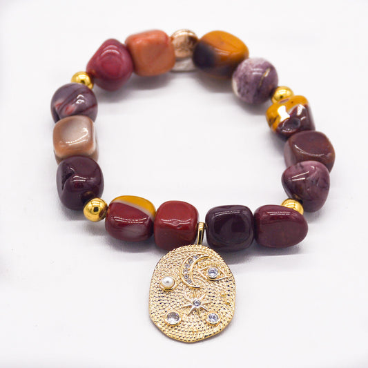 Stars Moon & Pearl Mookaite Jasper Stretch Bracelet - Faith2Felicity