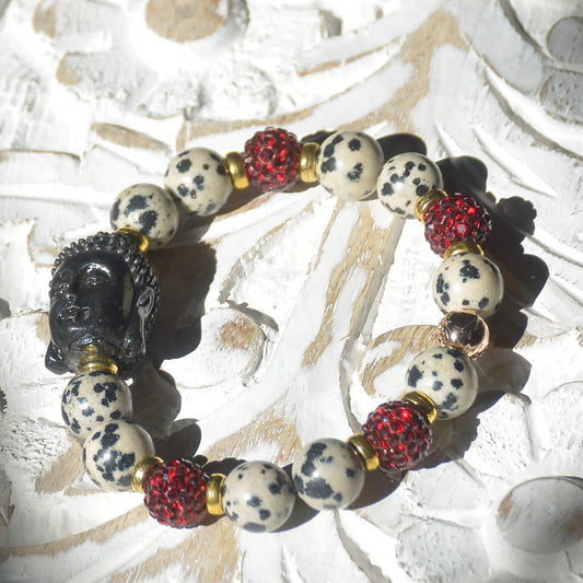 Ultra Zen Dalmatian Jasper Onyx Buddha Stretch Bracelet - Faith2Felicity