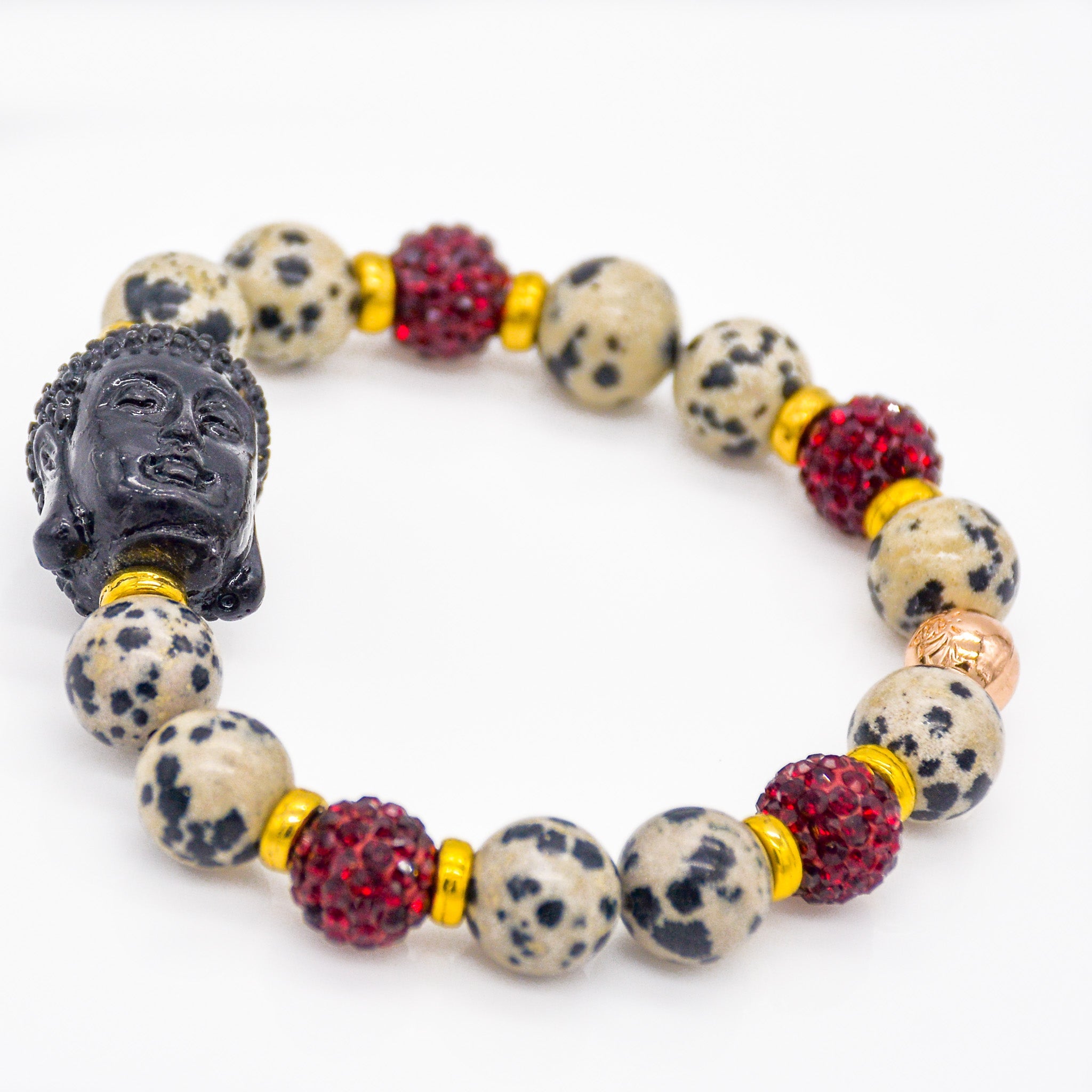 Ultra Zen Dalmatian Jasper Onyx Buddha Stretch Bracelet - Faith2Felicity