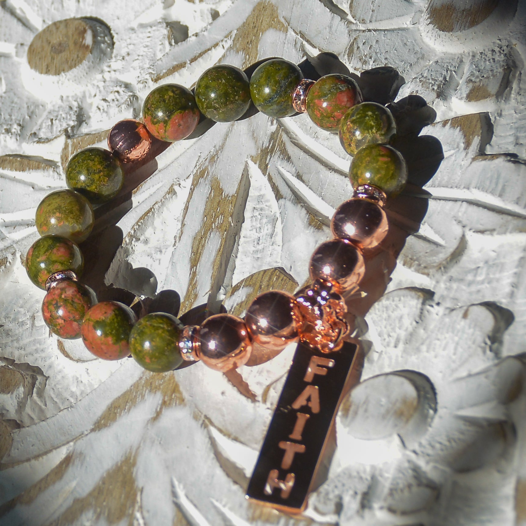 Uma's Faith Stretch Hematite & Unakite Bracelet - Spiritual Serenity with Rose Gold Accents - Faith2Felicity