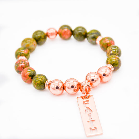 Uma's Faith Stretch Hematite & Unakite Bracelet - Spiritual Serenity with Rose Gold Accents - Faith2Felicity